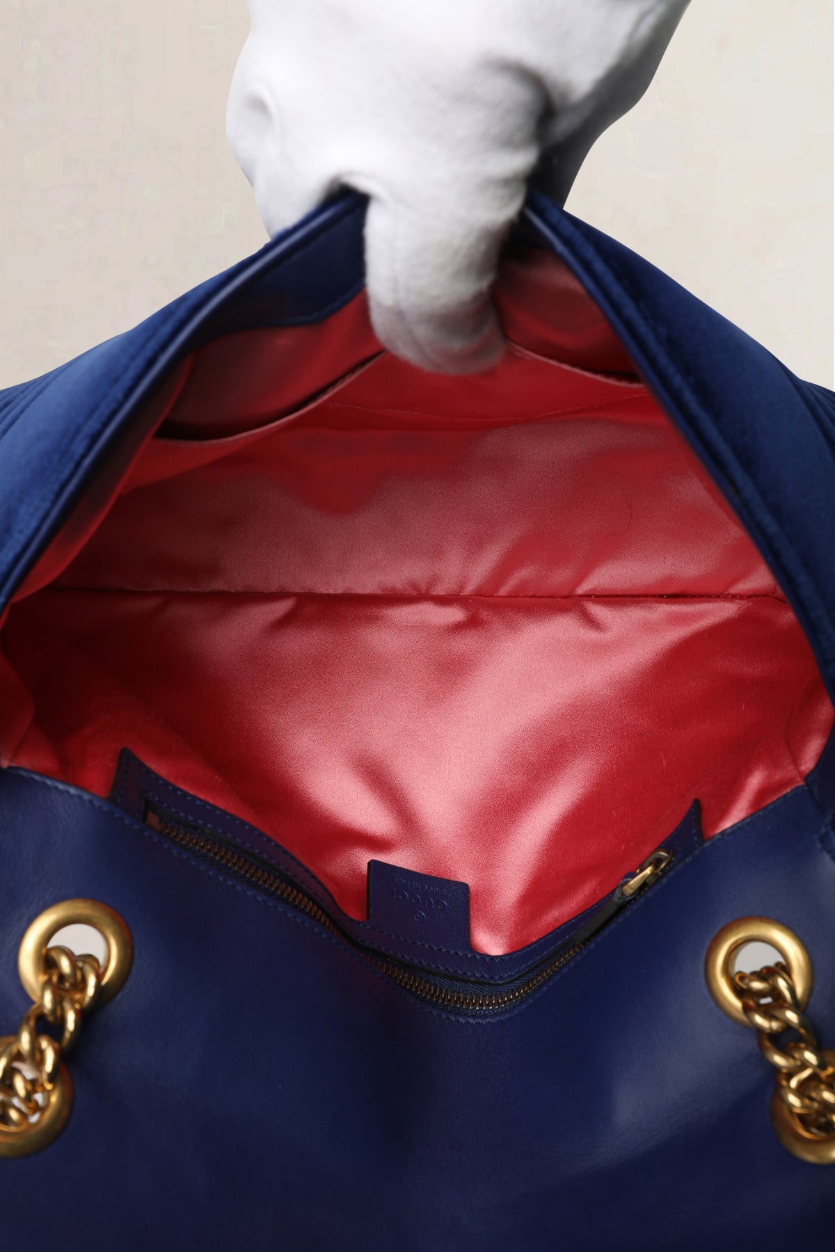 Gucci Blue GG Marmont Velvet Large Shoulder Ba