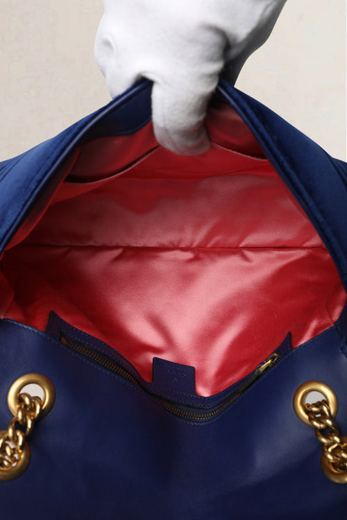 Gucci Blue GG Marmont Velvet Large Shoulder Ba
