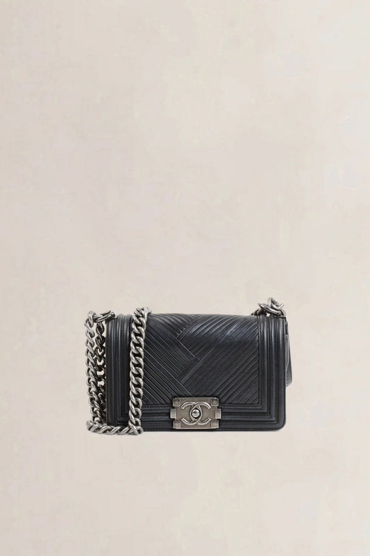 Chanel Black Small Pleated Boy Calfskin Leather Crossbody Bag