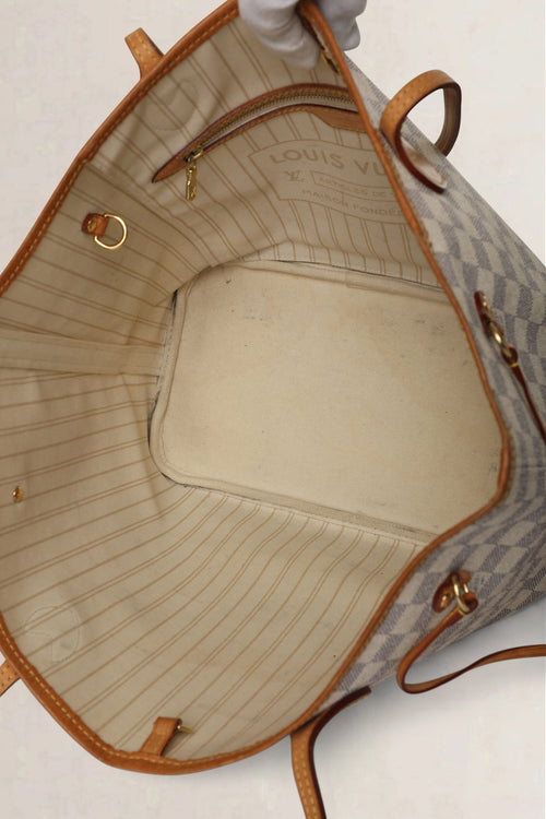 Louis Vuitton White Neverfull Damier Azur MM Shoulder Bag