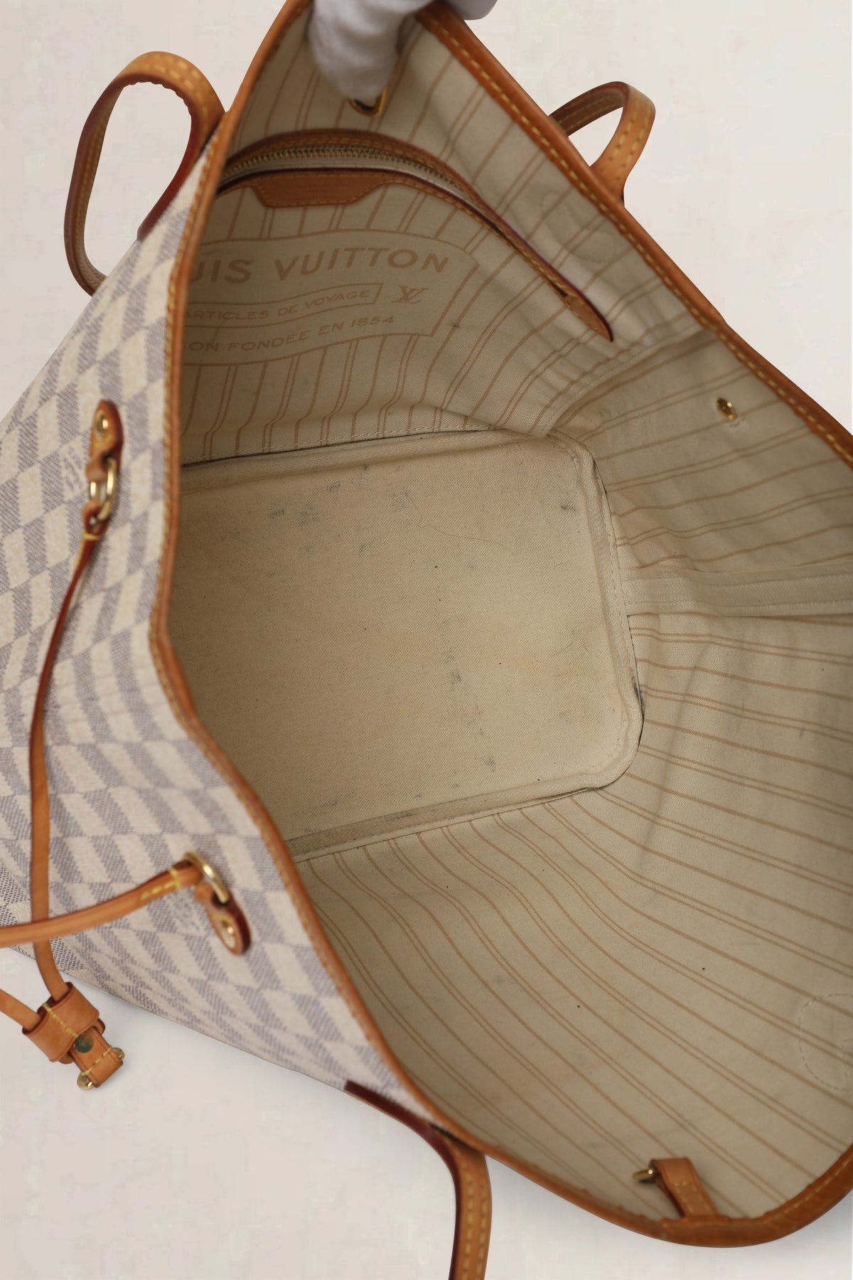 Louis Vuitton White Neverfull Damier Azur MM Shoulder Bag