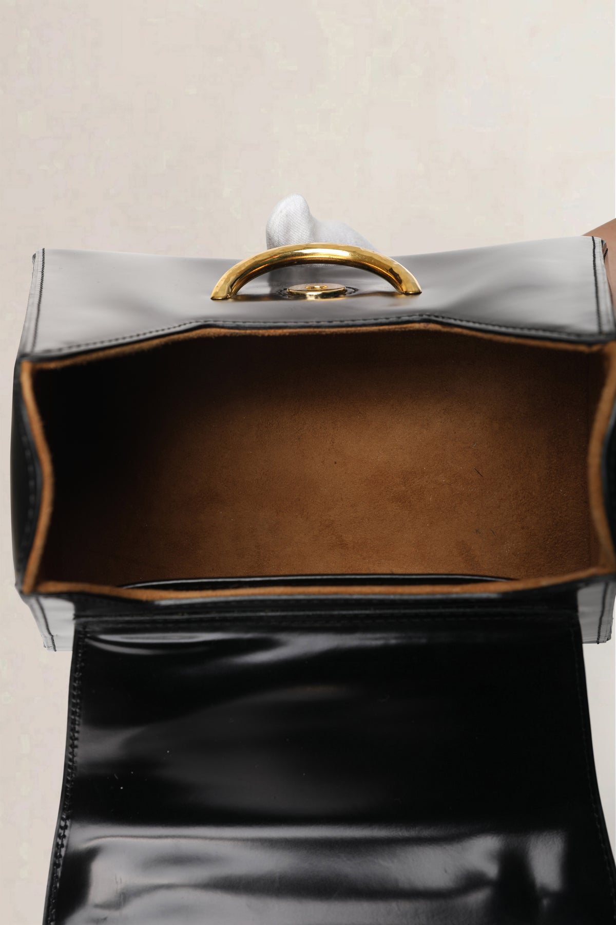 Delvaux Black Ut Patent Top Handle Bag