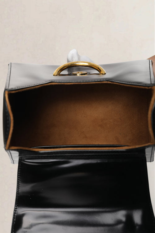 Delvaux Black Ut Patent Top Handle Bag