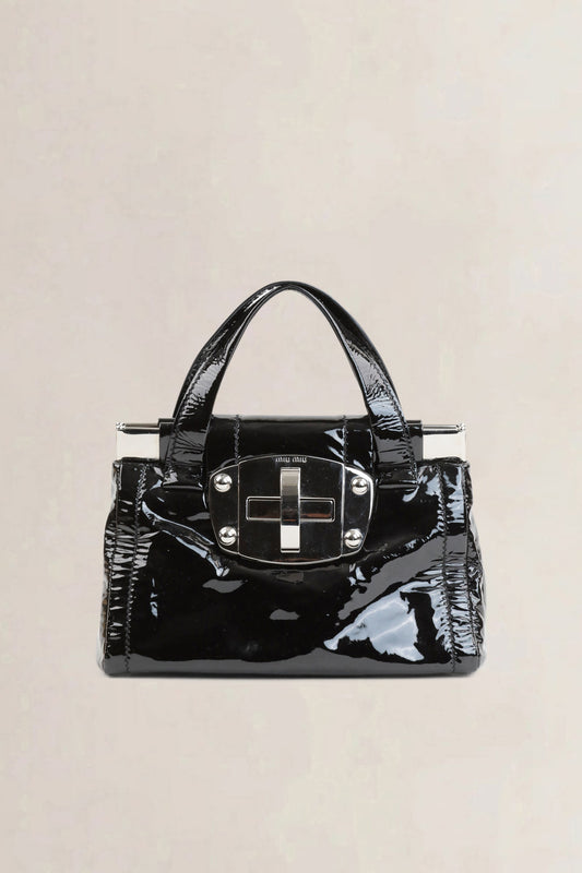 Miu Miu Black Patent Leather Turnlock Top Handle Bag