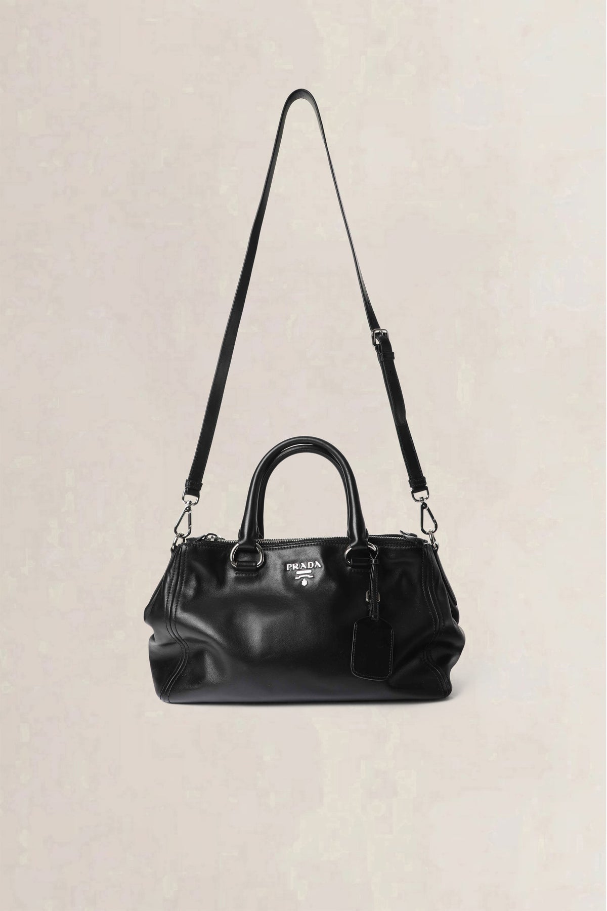 Prada Black Soft Calf Galleria Double Zip Medium Crossbody Bag