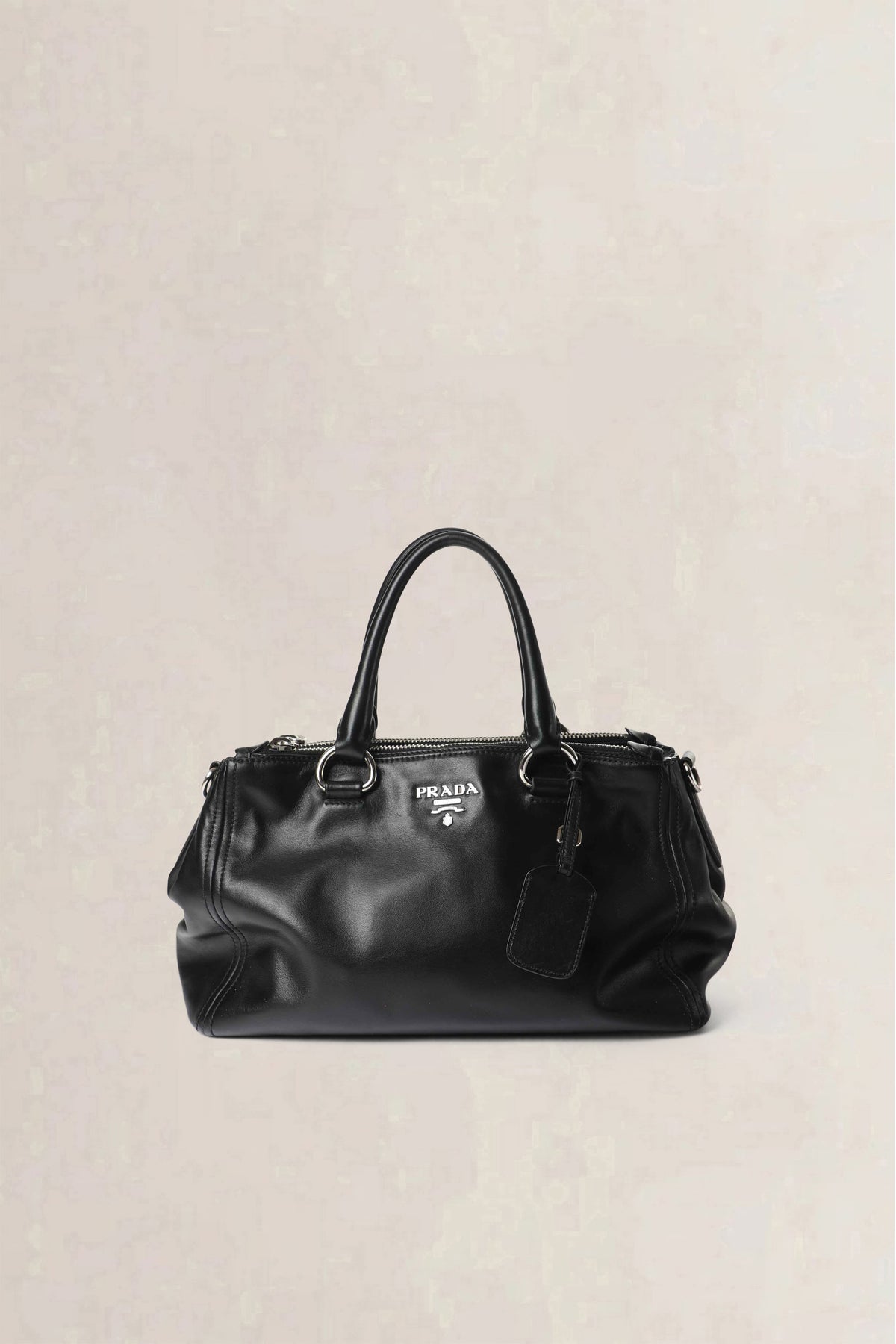Prada Black Soft Calf Galleria Double Zip Medium Crossbody Bag