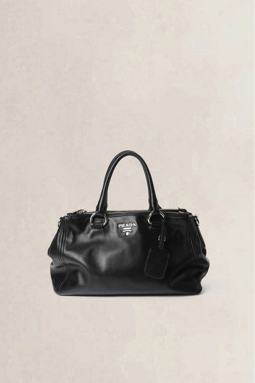 Prada Black Soft Calf Galleria Double Zip Medium Crossbody Bag