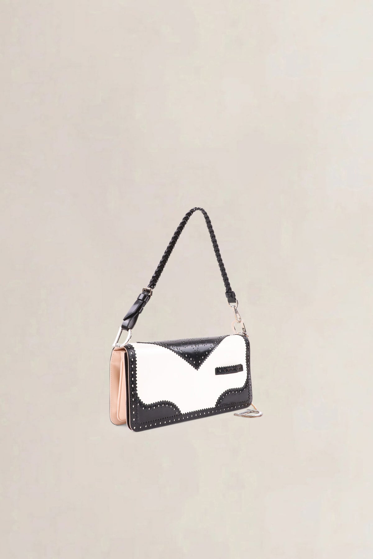 Christian Dior Black & White D-Trick Patent Shoulder Bag