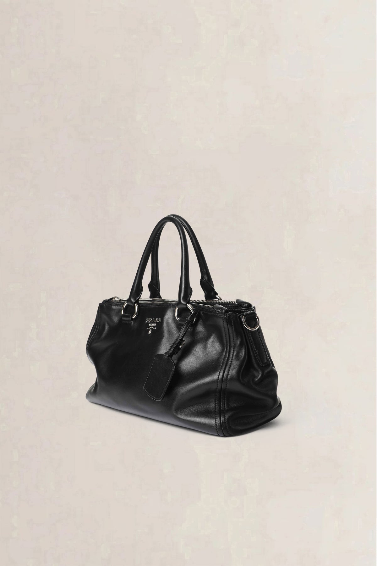 Prada Black Soft Calf Galleria Double Zip Medium Crossbody Bag