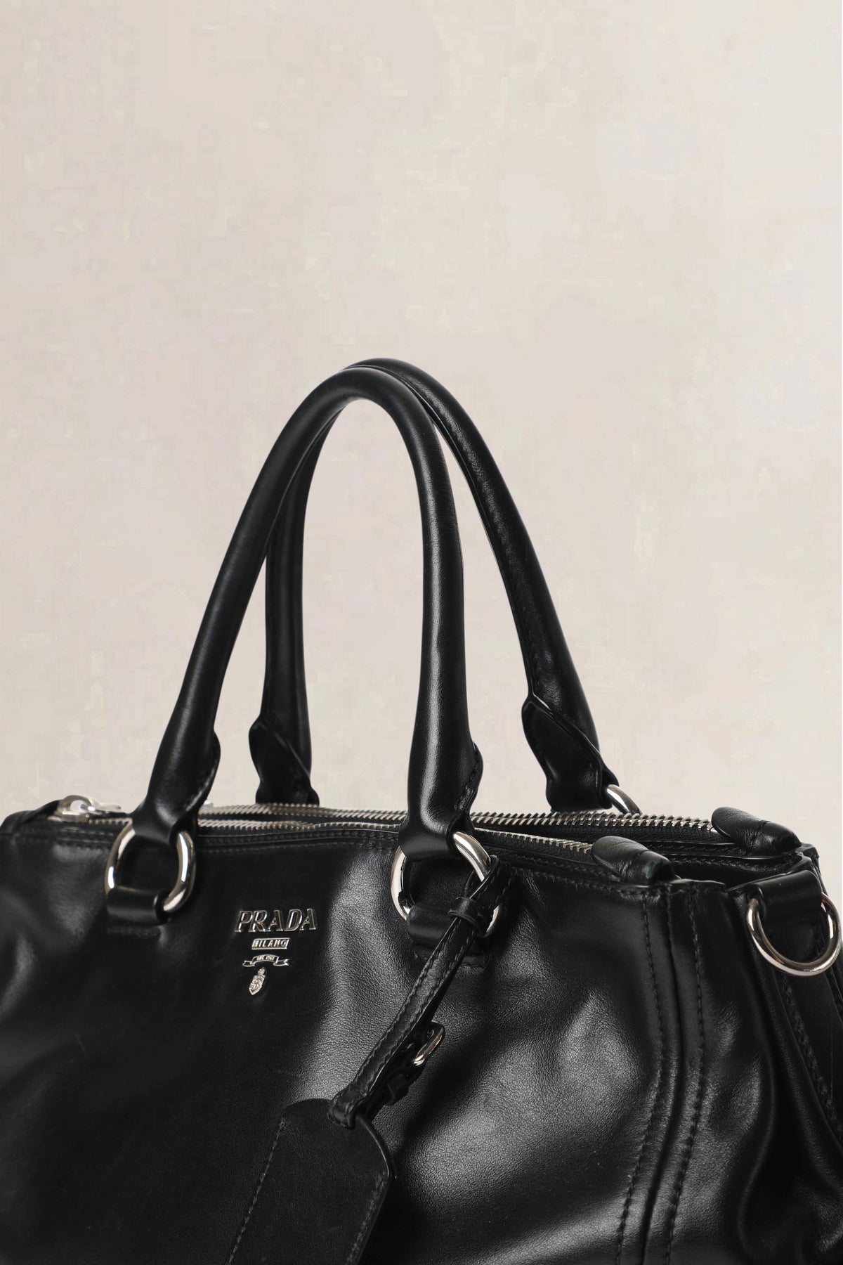 Prada Black Soft Calf Galleria Double Zip Medium Crossbody Bag