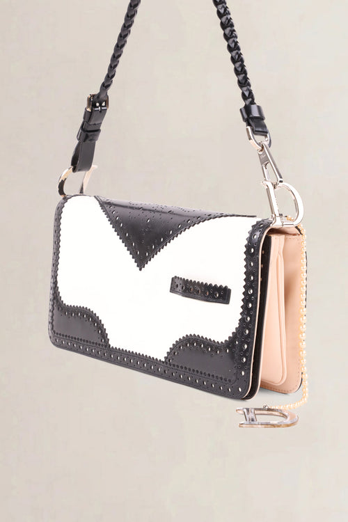 Christian Dior Black & White D-Trick Patent Shoulder Bag
