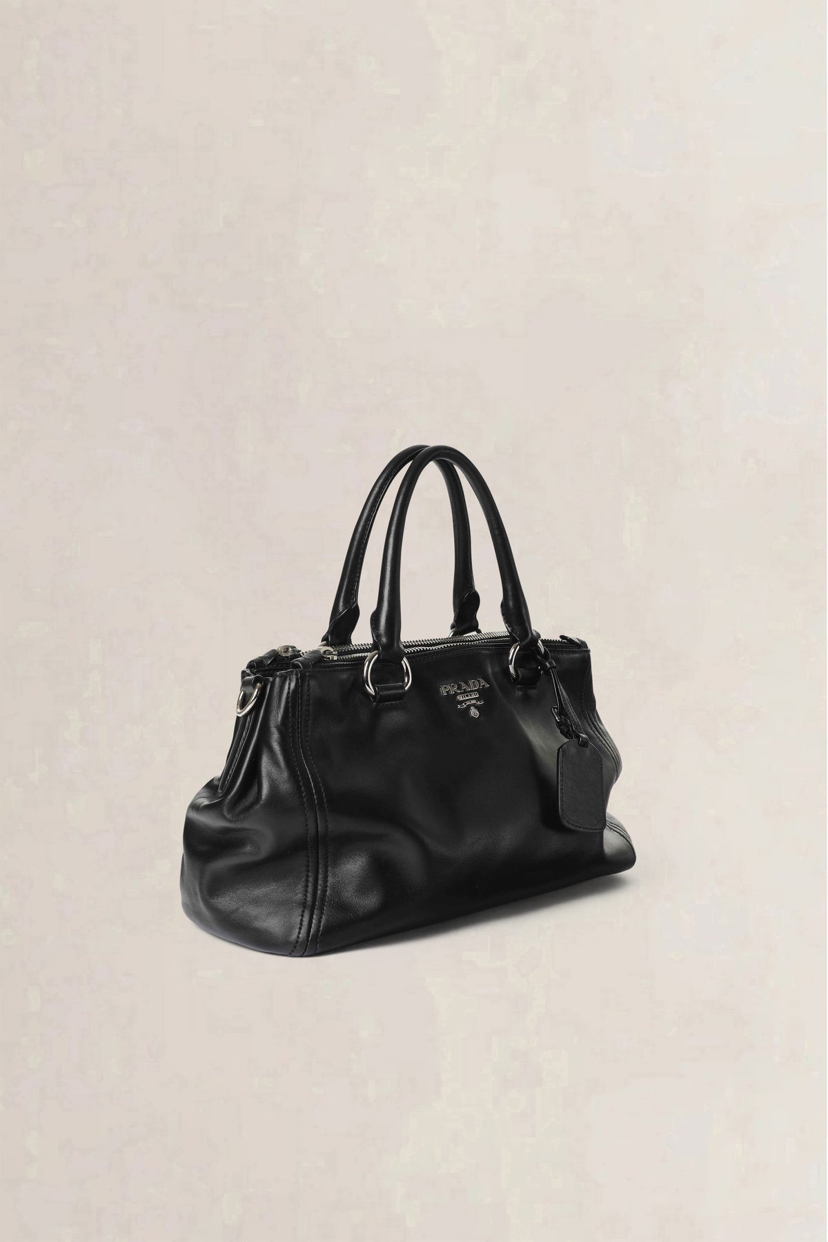 Prada Black Soft Calf Galleria Double Zip Medium Crossbody Bag