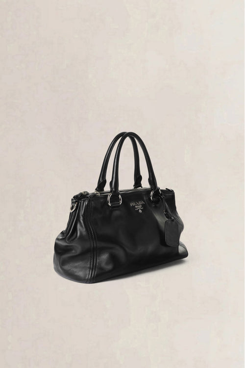 Prada Black Soft Calf Galleria Double Zip Medium Crossbody Bag