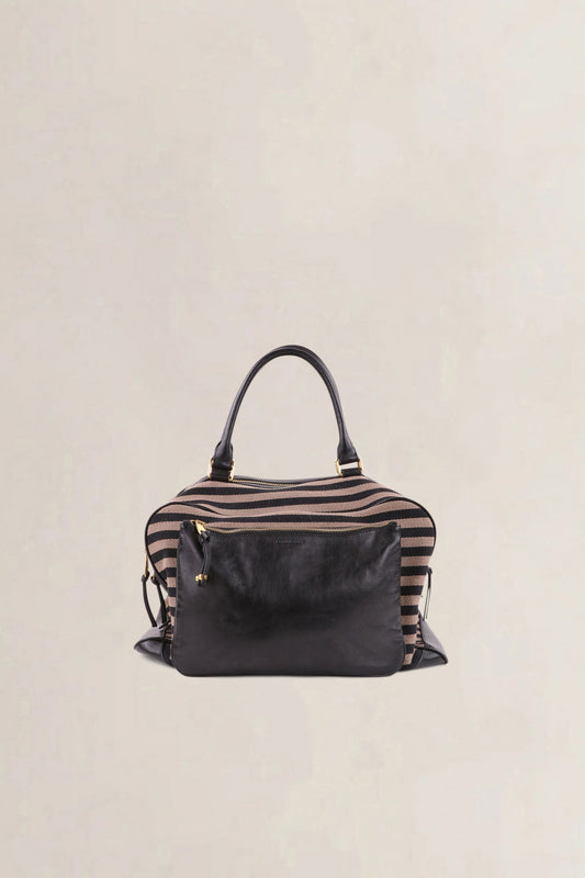 Sonia Rykiel Brown & Black Striped Top Handle Bag