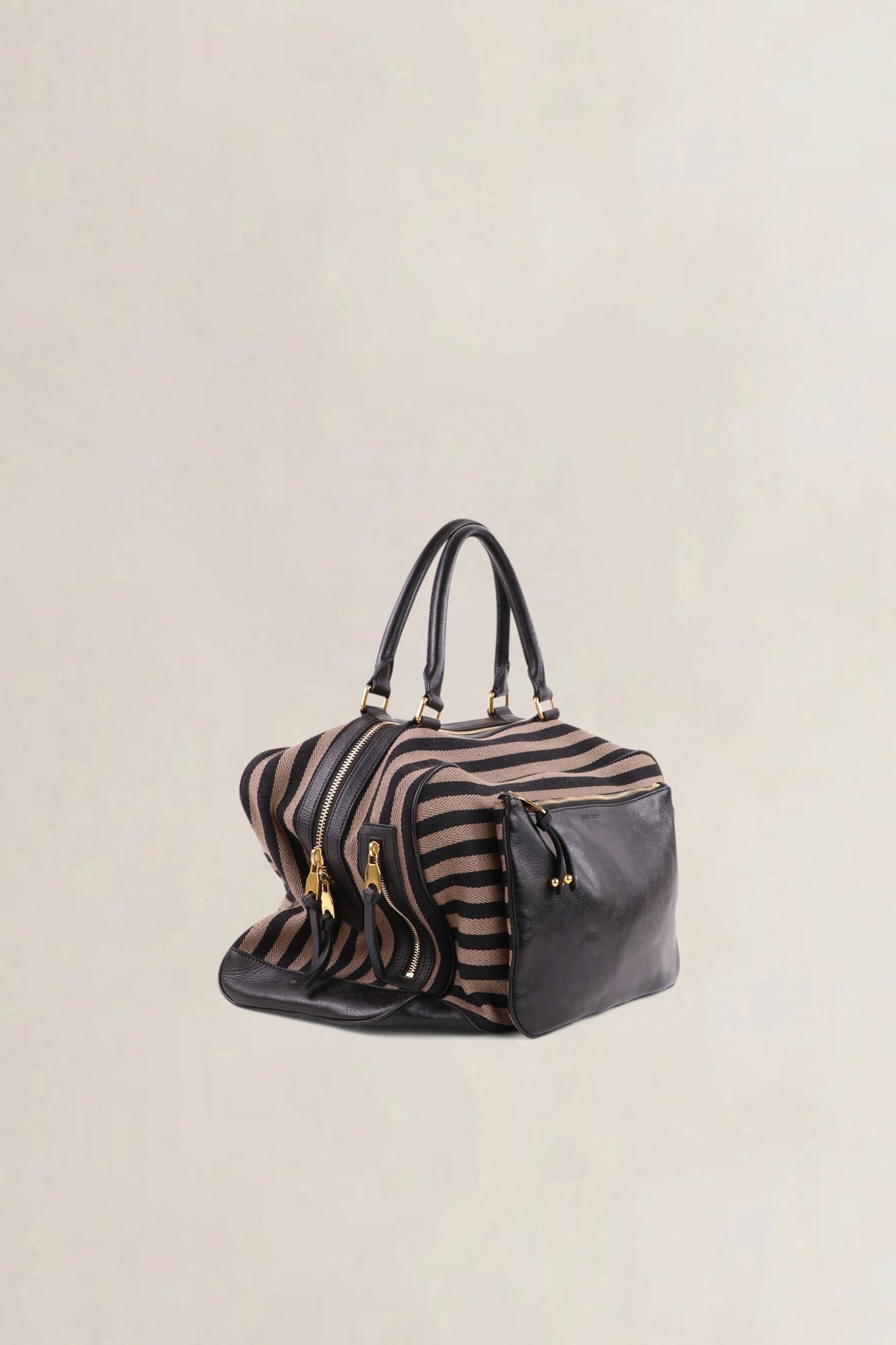 Sonia Rykiel Brown & Black Striped Top Handle Bag