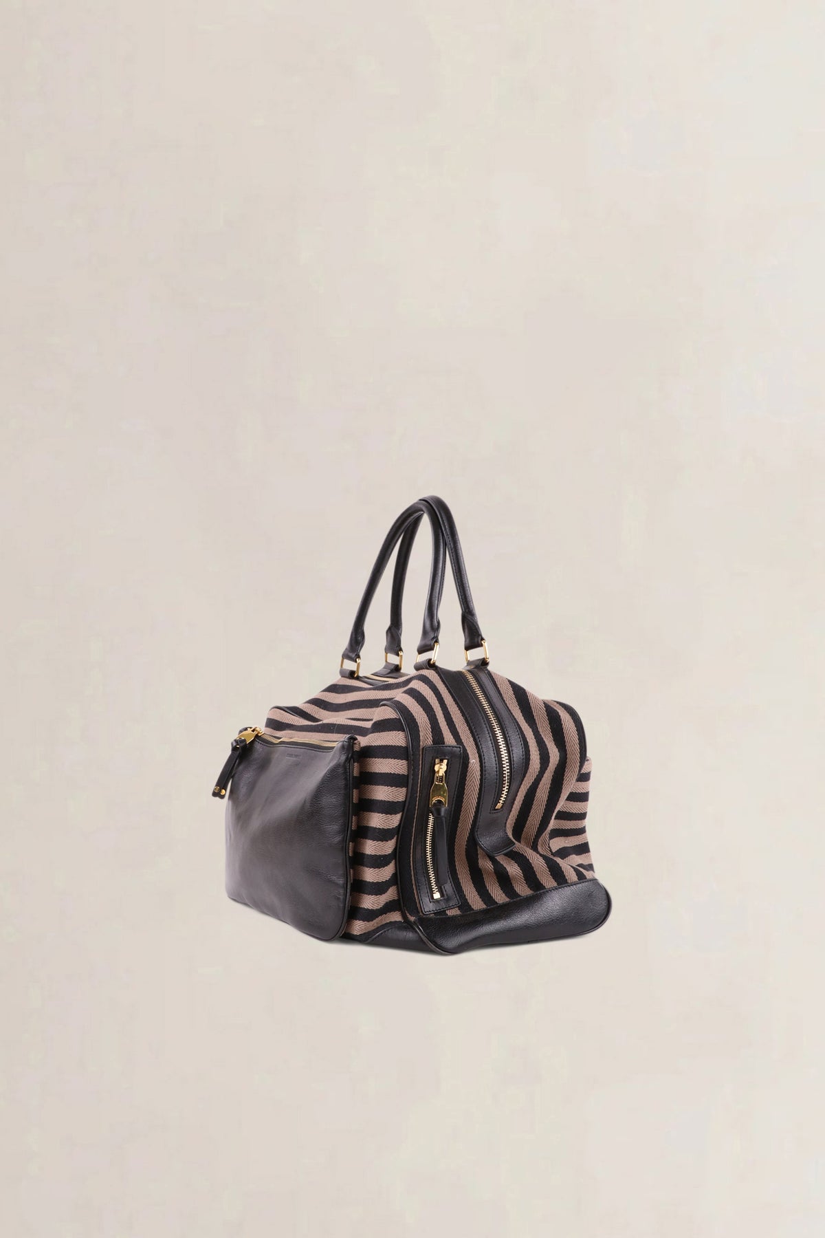 Sonia Rykiel Brown & Black Striped Top Handle Bag