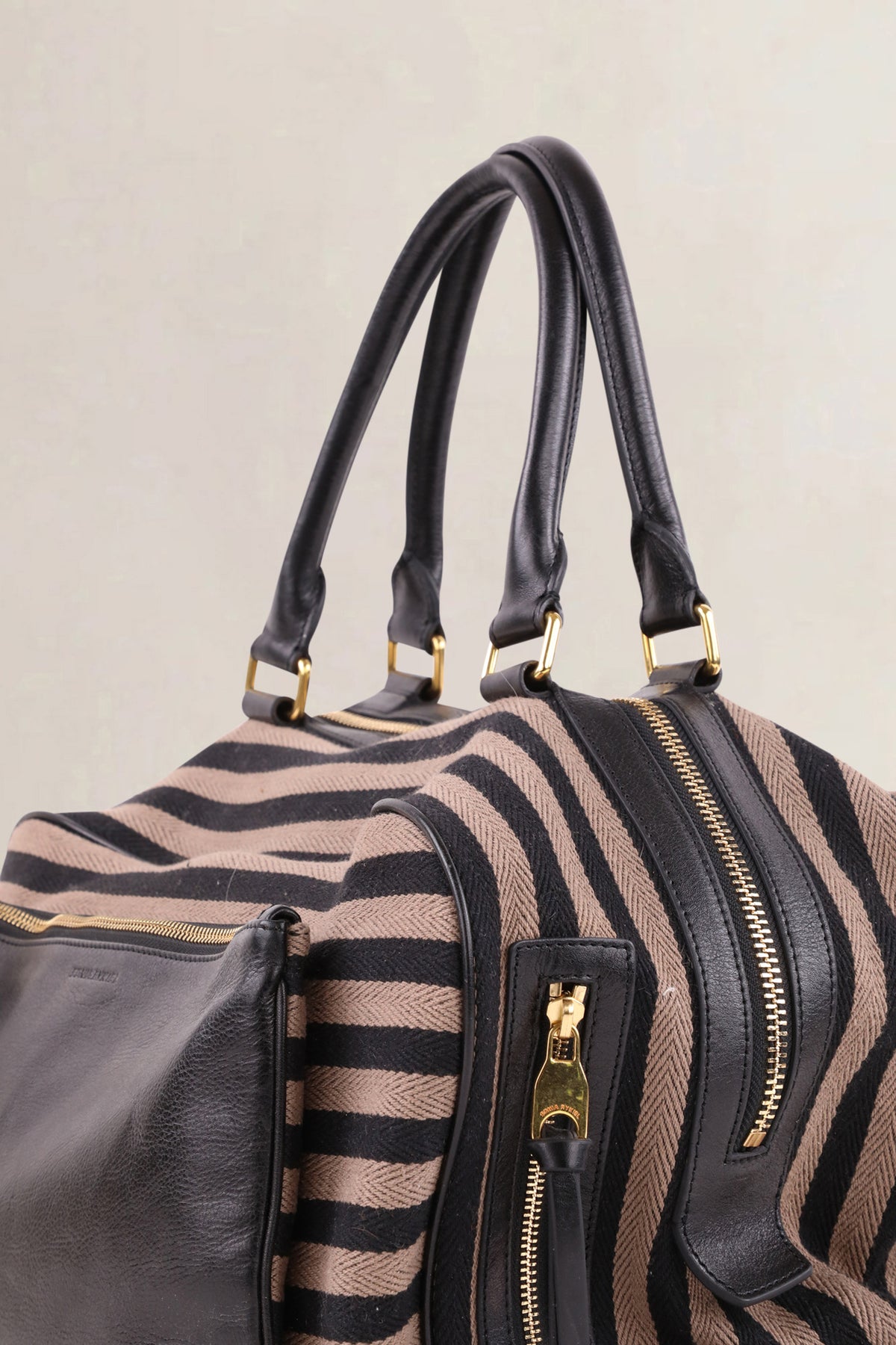 Sonia Rykiel Brown & Black Striped Top Handle Bag
