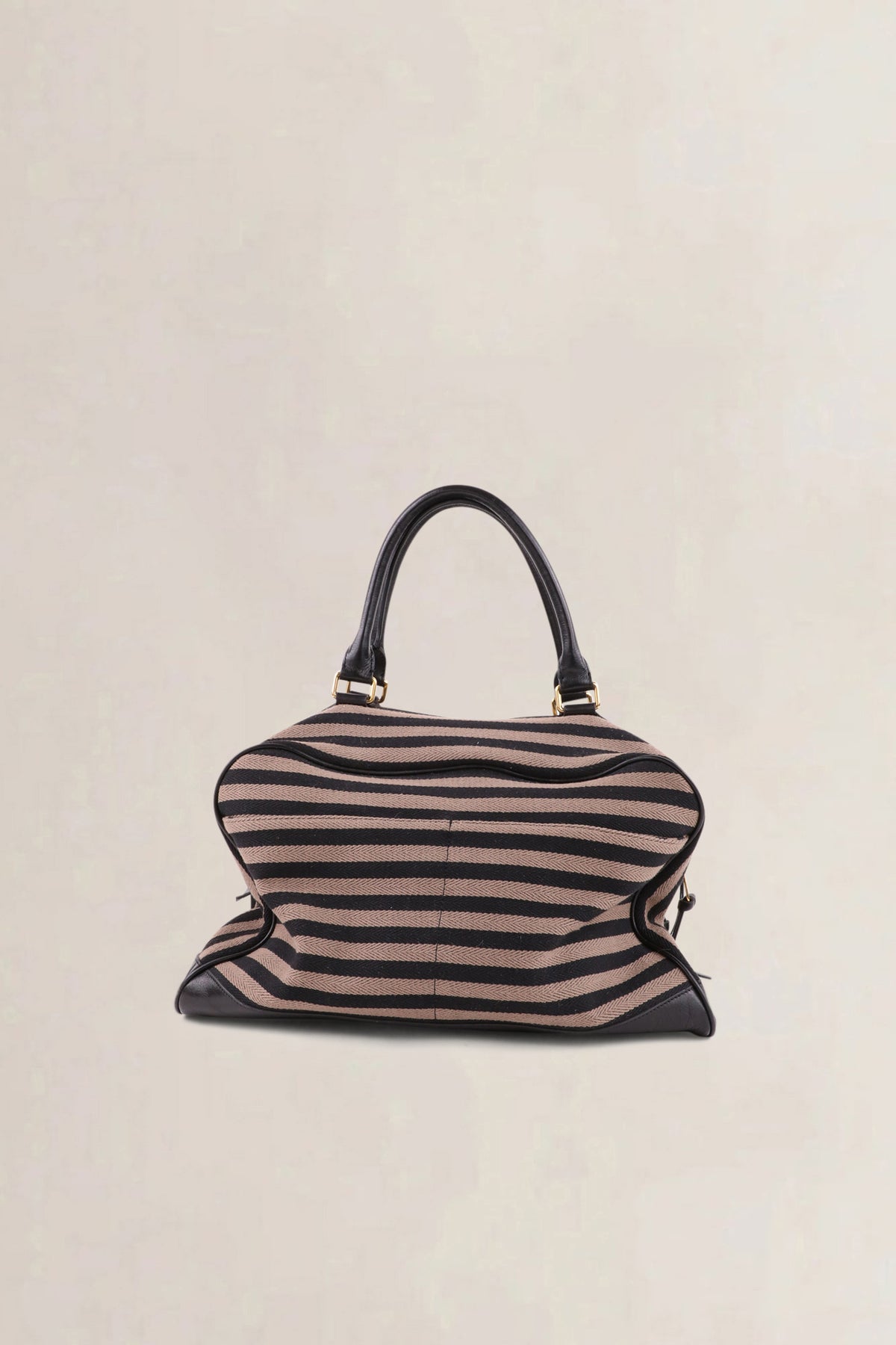 Sonia Rykiel Brown & Black Striped Top Handle Bag