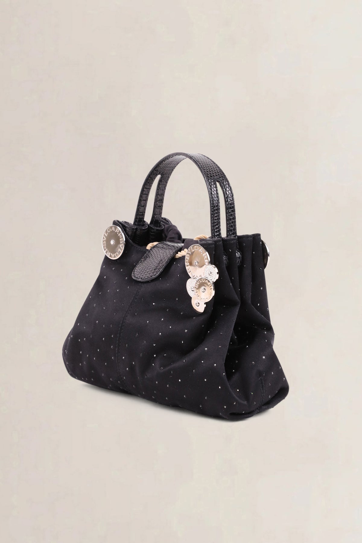Bvlgari Black Satin Cicladi Top Handle Bag