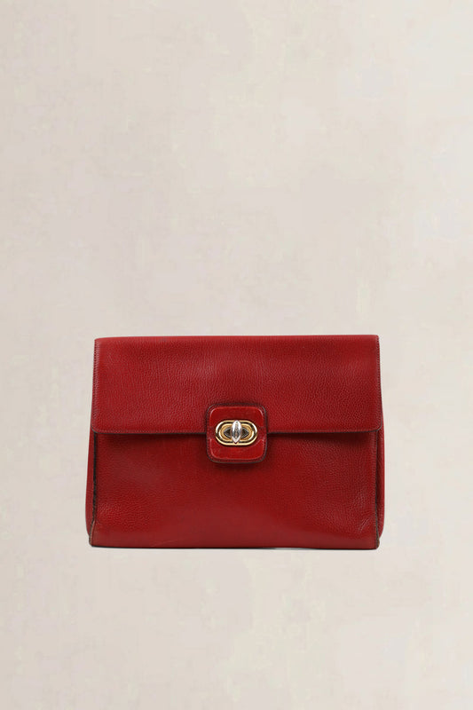 Delvaux Red Leather Turnlock Clutch