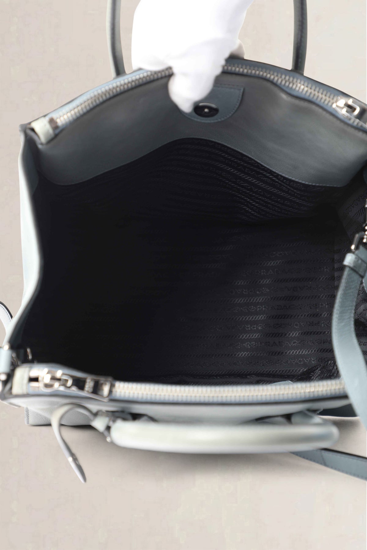 Prada Blue Twin Pocket Glacé Calf Crossbody Bag