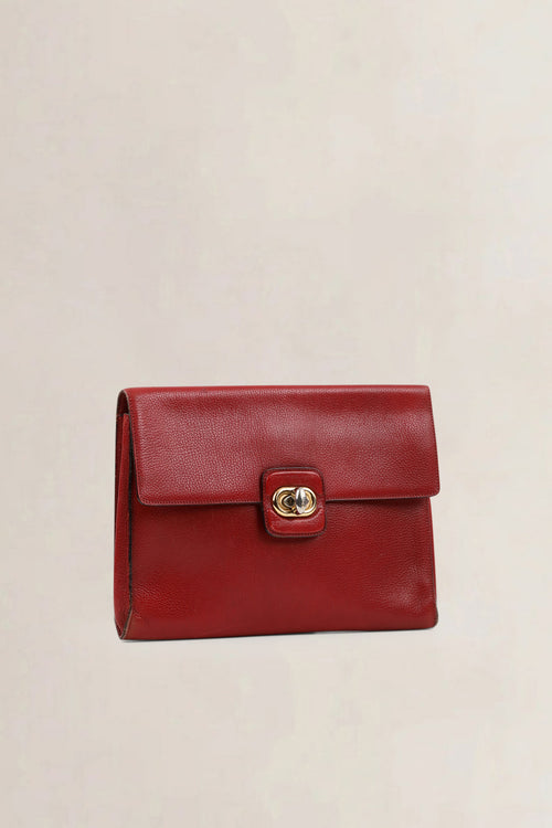 Delvaux Red Leather Turnlock Clutch