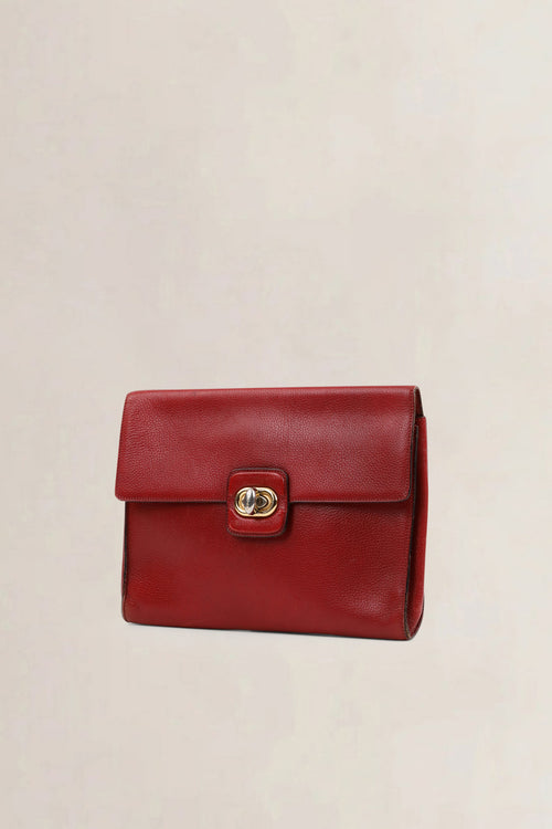 Delvaux Red Leather Turnlock Clutch