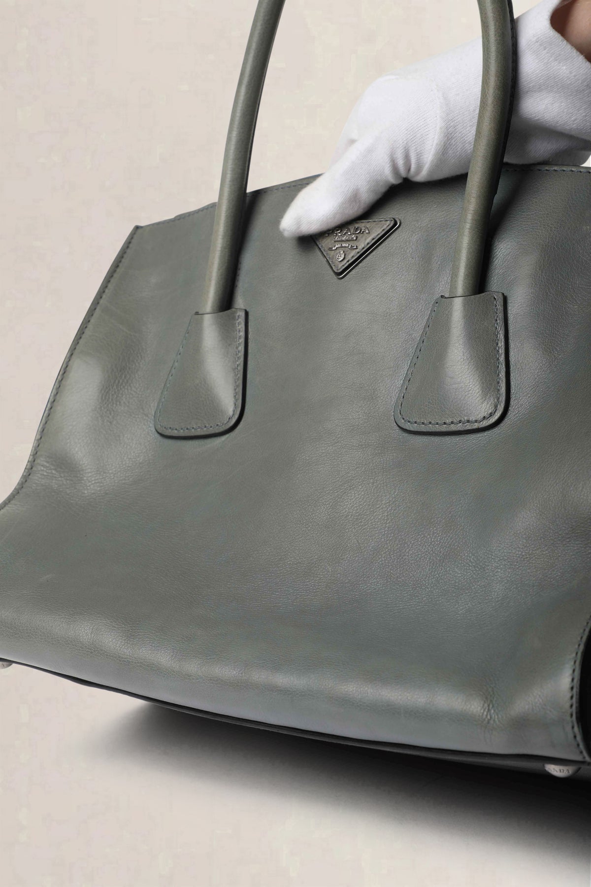 Prada Blue Twin Pocket Glacé Calf Crossbody Bag