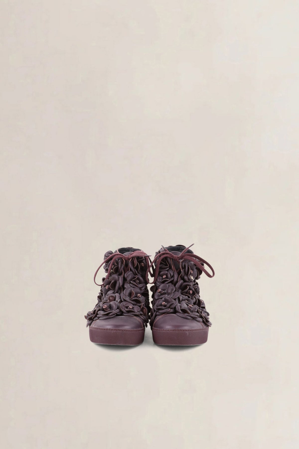 Chanel Burgundy Paris-Edinburgh Camellia High Top Sneakers