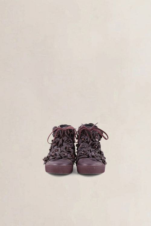 Chanel Burgundy Paris-Edinburgh Camellia High Top Sneakers
