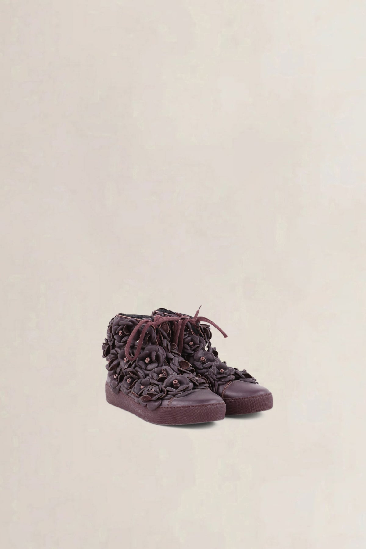 Chanel Burgundy Paris-Edinburgh Camellia High Top Sneakers