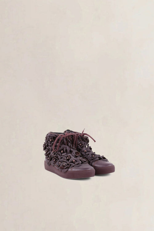 Chanel Burgundy Paris-Edinburgh Camellia High Top Sneakers