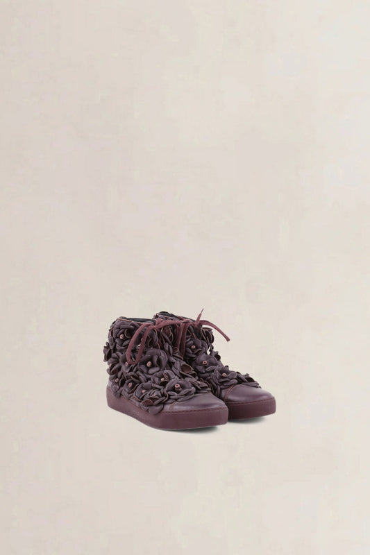 Chanel Burgundy Paris-Edinburgh Camellia High Top Sneakers
