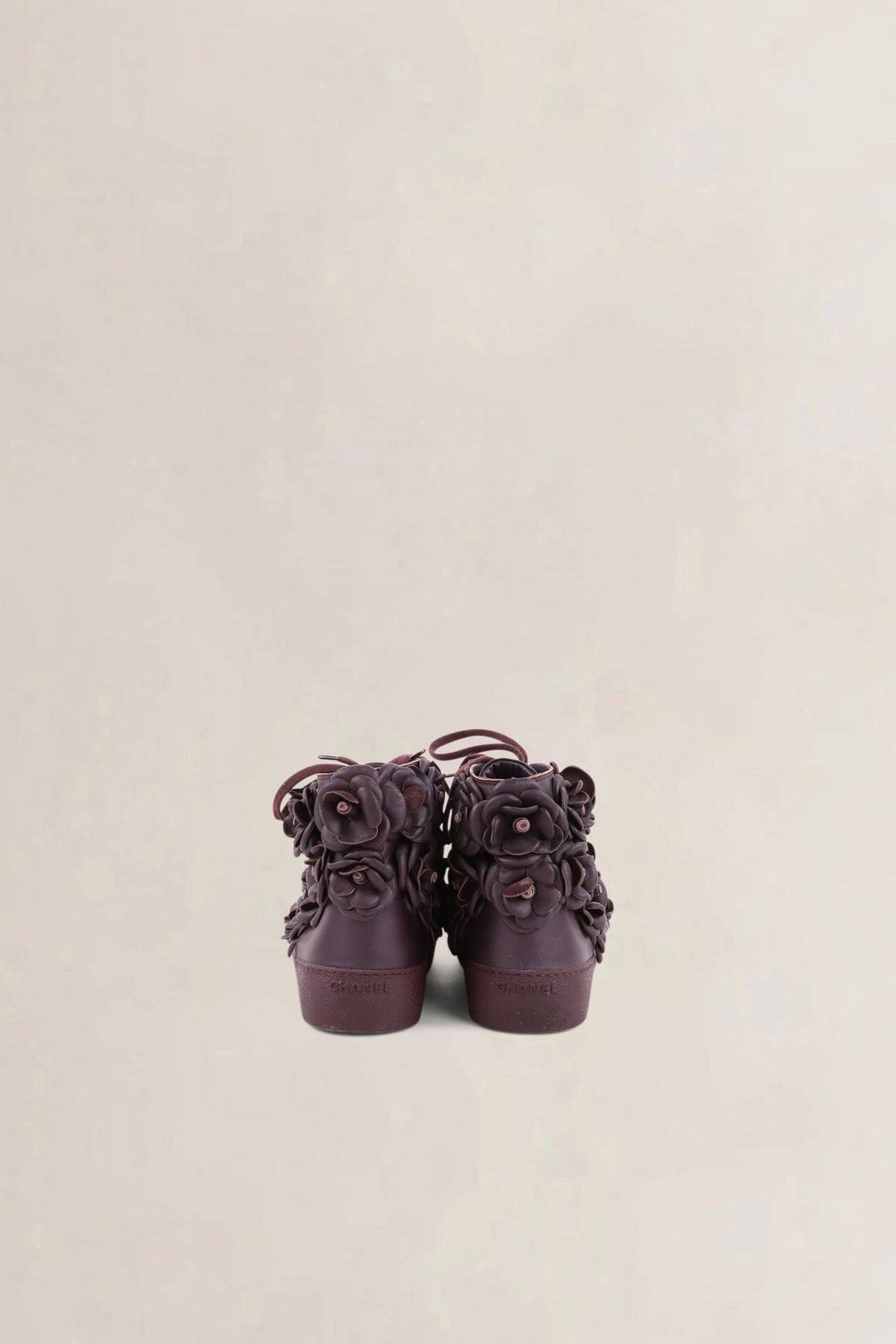 Chanel Burgundy Paris-Edinburgh Camellia High Top Sneakers