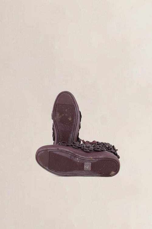 Chanel Burgundy Paris-Edinburgh Camellia High Top Sneakers