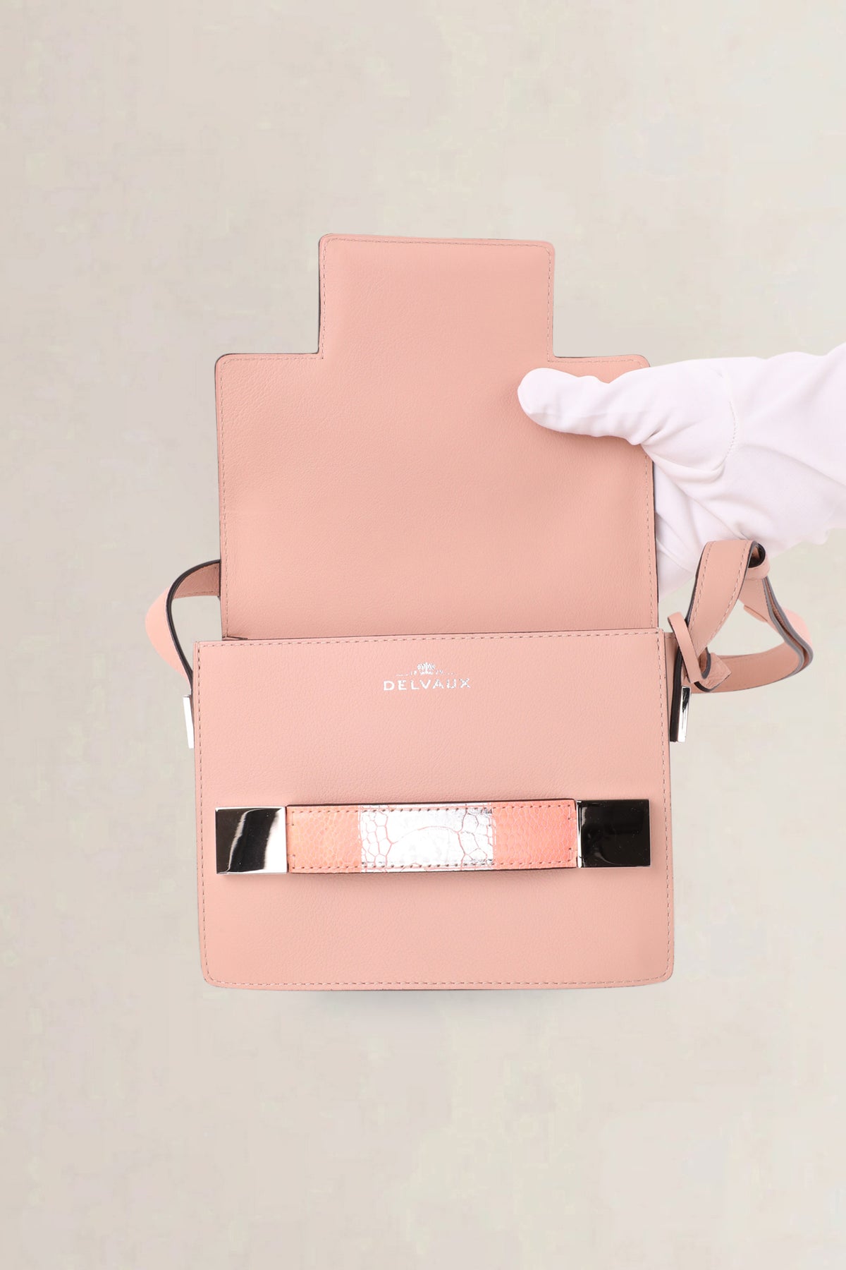 Delvaux Nude Pink Madame Mini Polo Patte Autruche Crossbody Bag