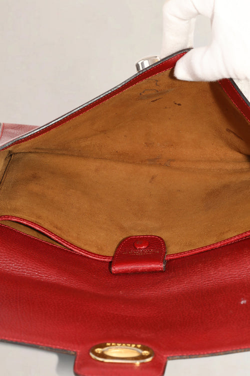 Delvaux Red Leather Turnlock Clutch