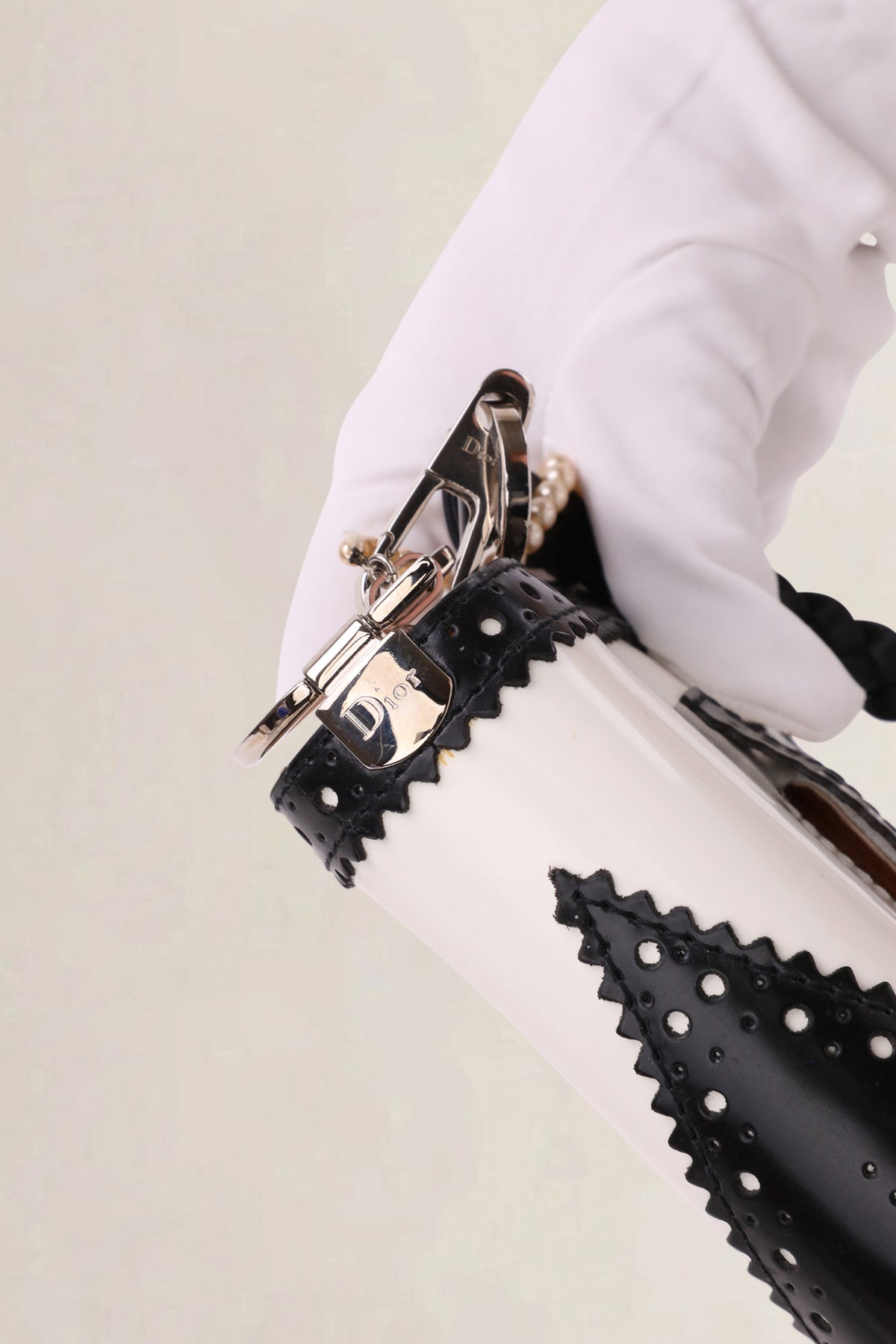 Christian Dior Black & White D-Trick Patent Shoulder Bag