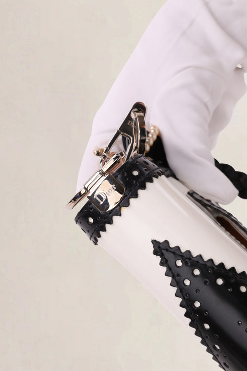Christian Dior Black & White D-Trick Patent Shoulder Bag