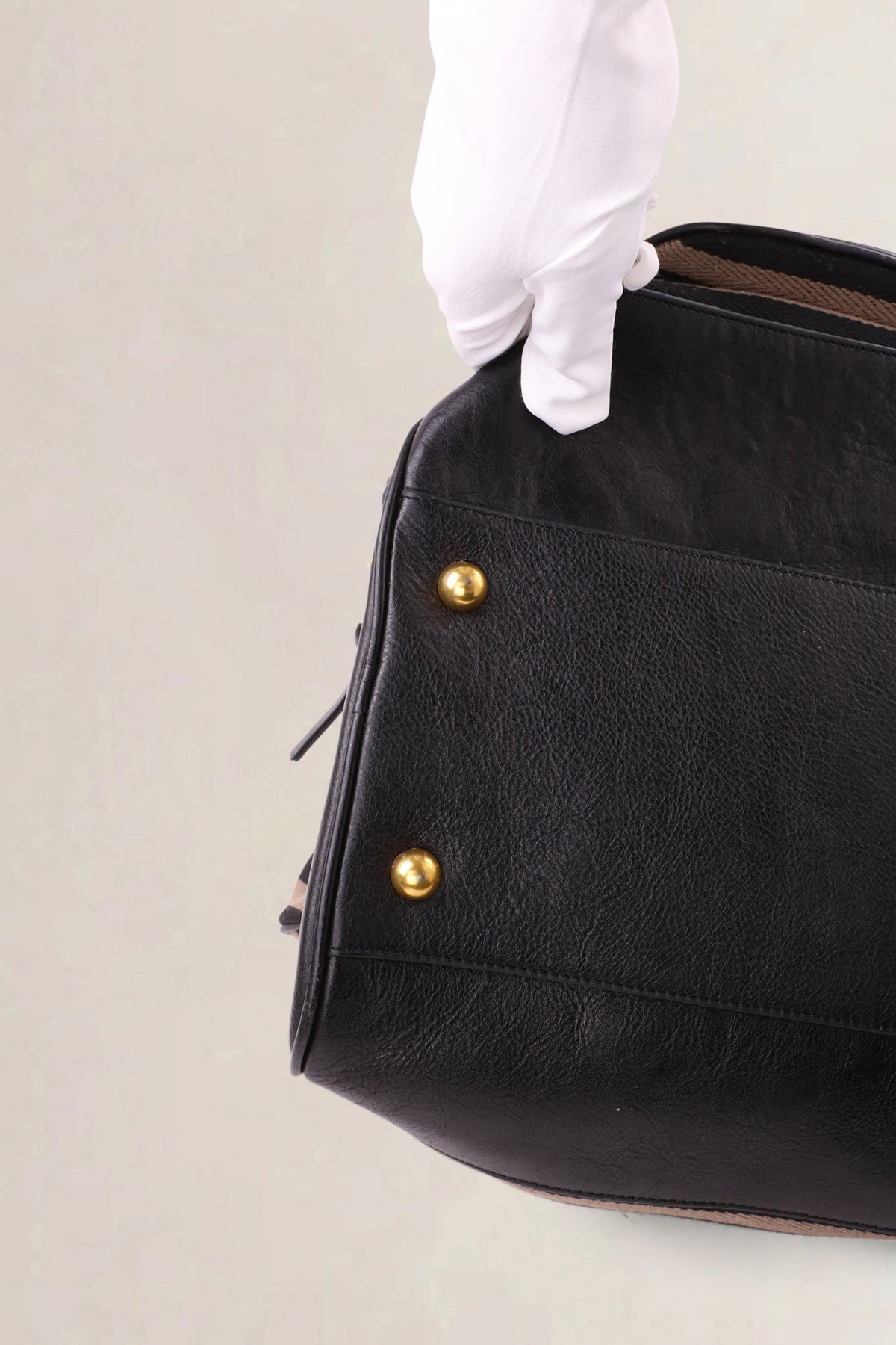 Sonia Rykiel Brown & Black Striped Top Handle Bag