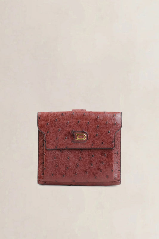 Delvaux Burgundy Ostrich Wallet