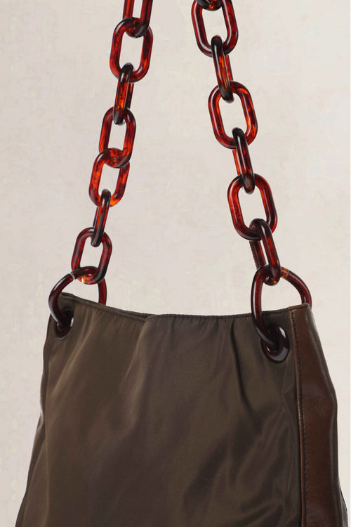 Prada Khaki Vintage Tortoiseshell Chain Shoulder Bag
