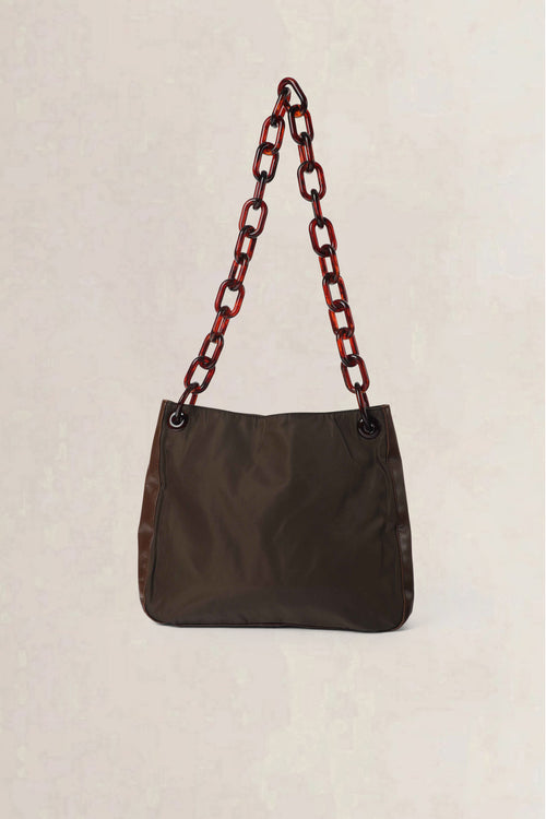 Prada Khaki Vintage Tortoiseshell Chain Shoulder Bag
