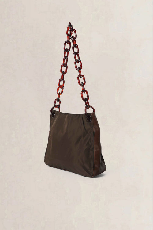 Prada Khaki Vintage Tortoiseshell Chain Shoulder Bag