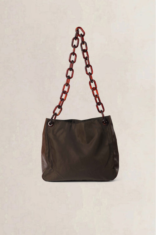 Prada Khaki Vintage Tortoiseshell Chain Shoulder Bag
