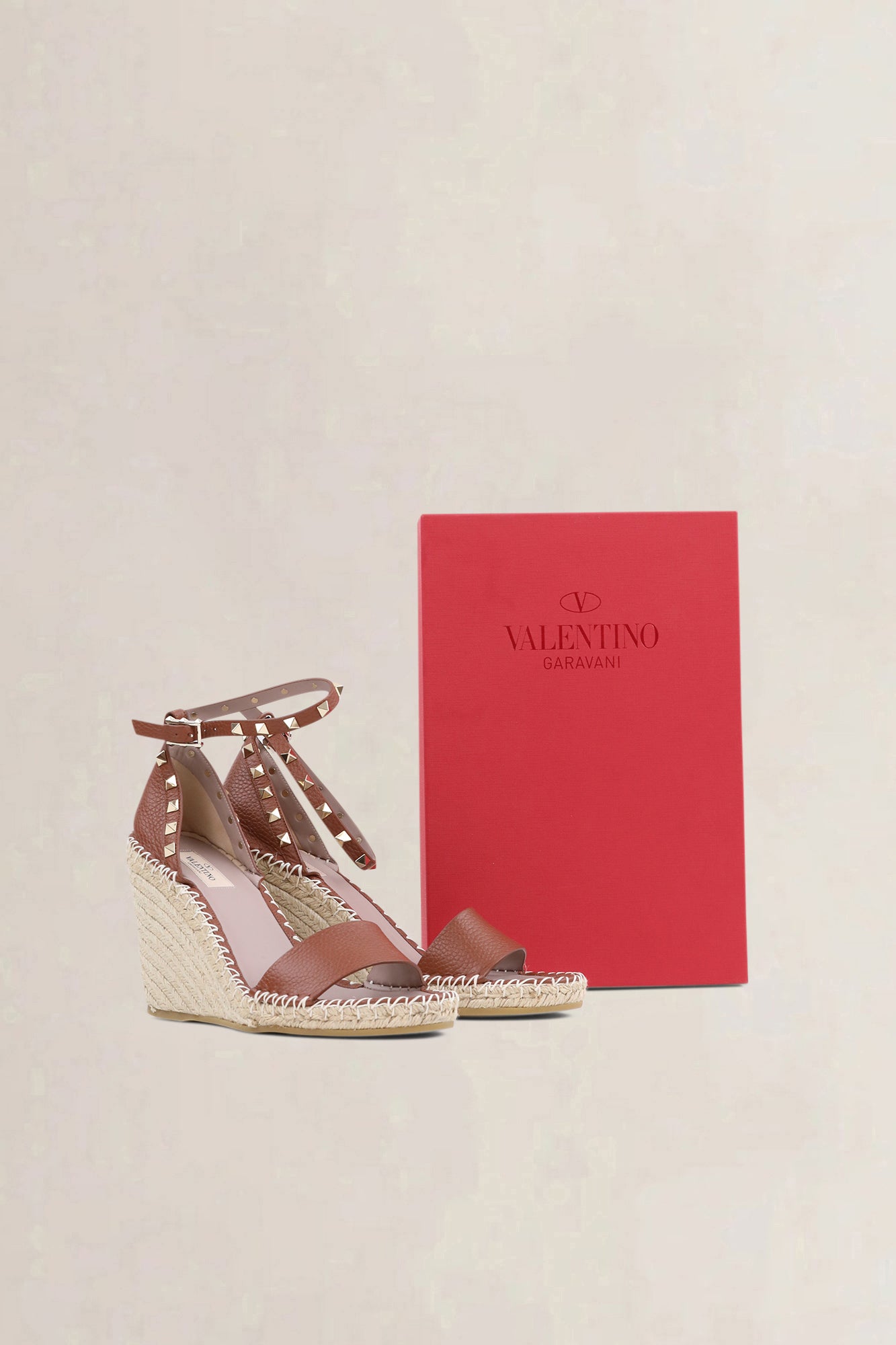 Valentino Garavani Brown Rockstud Wedge Sandals