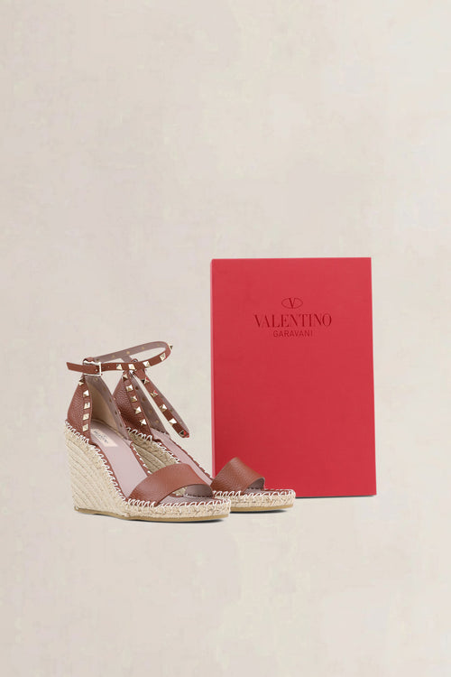 Valentino Garavani Brown Rockstud Wedge Sandals