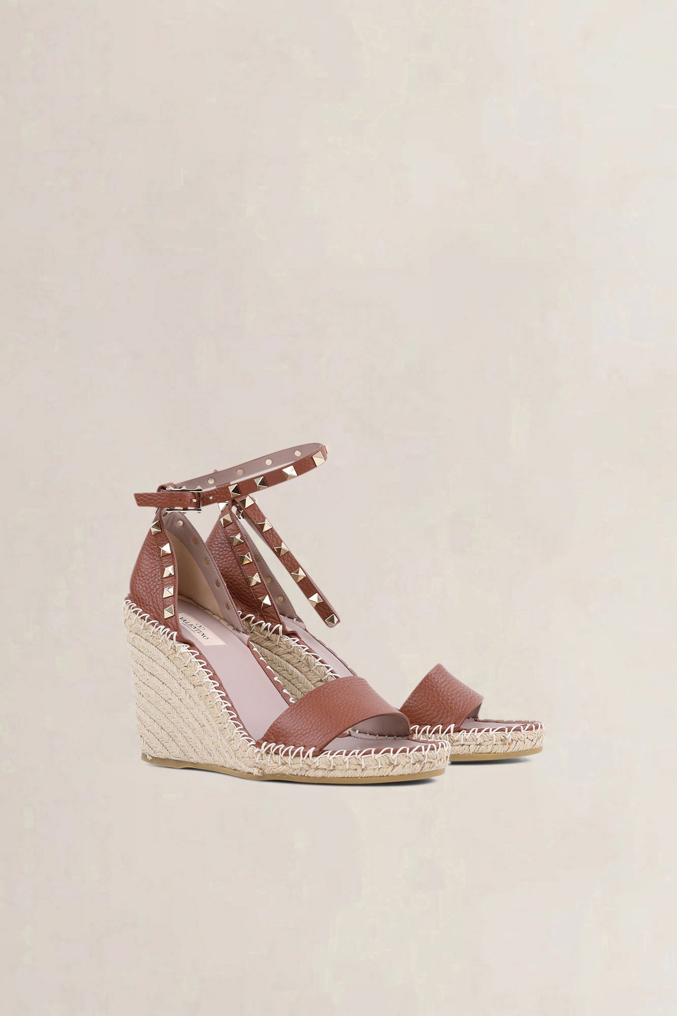 Valentino Garavani Brown Rockstud Wedge Sandals