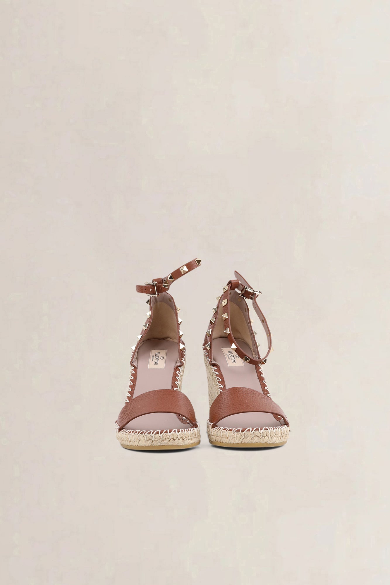 Valentino Garavani Brown Rockstud Wedge Sandals