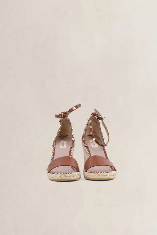 Valentino Garavani Brown Rockstud Wedge Sandals